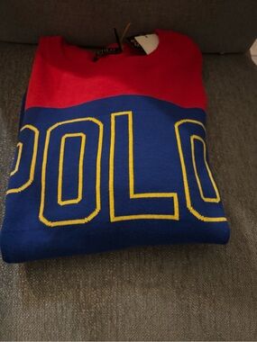 Polo by Ralph Lauren Red and Blue Crewneck with Yellow POLO Stitching